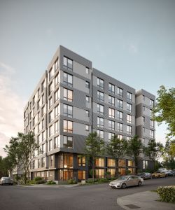 A rendering for the 169-unit Kōz in Lower Queen Anne project in Downtown Seattle. 