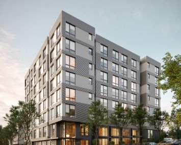 A rendering for the 169-unit Kōz in Lower Queen Anne project in Downtown Seattle.
