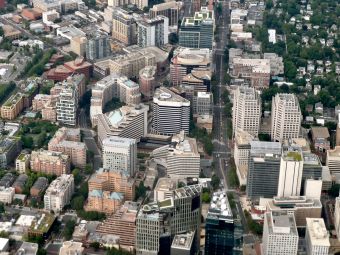 Aerial view of Downtown Bethesda, Montgomery county, Maryland, near Washington DC area.