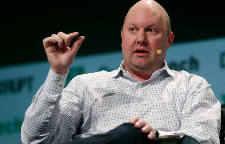 Venture capitalist Marc Andreessen speaks at a tech conference.