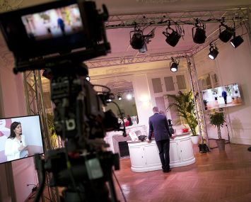 A behind the scenes shot of QVC