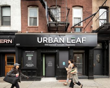 A cannabis dispensary storefront in Manhattan.