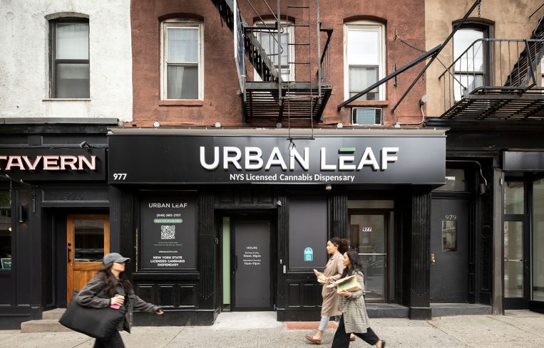A cannabis dispensary storefront in Manhattan.