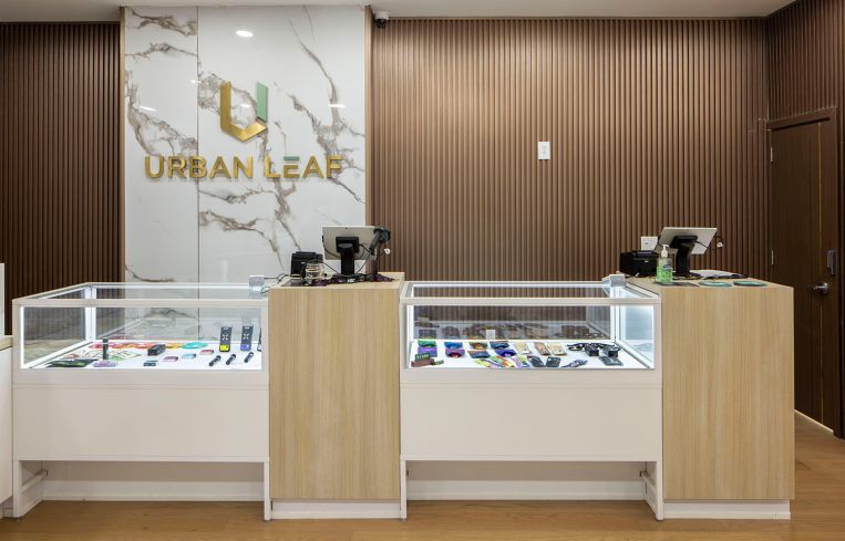 Two cash registers inside a cannabis dispensary in Manhattan.