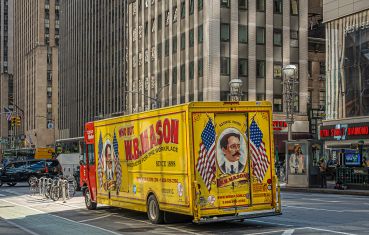 A W.B. Mason delivery truck on Sixth Avenue.