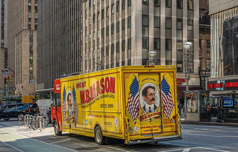 A W.B. Mason delivery truck on Sixth Avenue.
