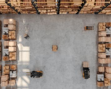 High angle view of warehouse interior