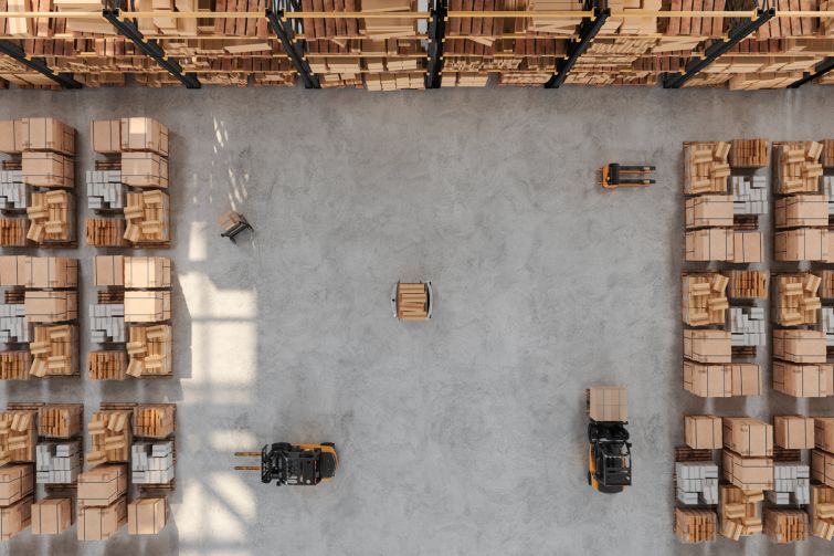 High angle view of warehouse interior