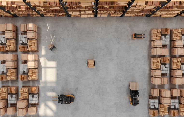 High angle view of warehouse interior