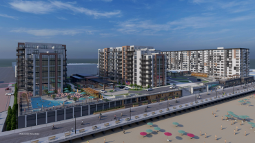 A previous rendering for the SuperBlock project in Long Beach, N.Y. that features the 238-unit The Breeze project and will also include 192 condos along with 6,500 square feet of boardwalk retail space. 
