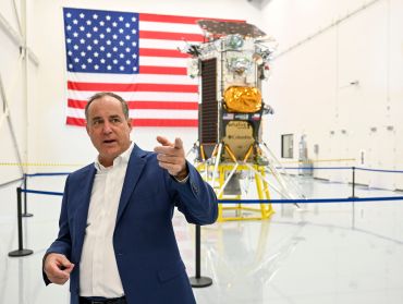 Steve Altemus, Intuitive Machines co-founder and president talks about the IM-1 Lunar Lander, Nova-C, before it was shipped for launch on a SpacEX rocket.