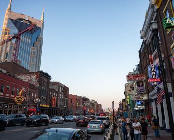 Nashville's famed Broadway drag in March 2024. Cranes and crowds are not unusual in the city today.