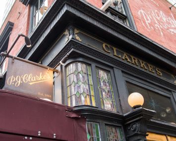 The front of a restaurant with a sign reading P.J. Clarke's.