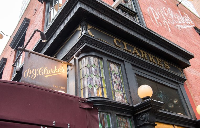 The front of a restaurant with a sign reading P.J. Clarke's.