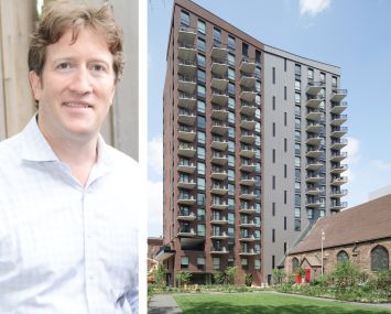 Tyler Wilkins, partner at Quinlan Development Group, and 230 Classon Avenue.