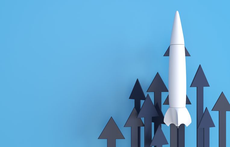 3D arrows with rocket going up
