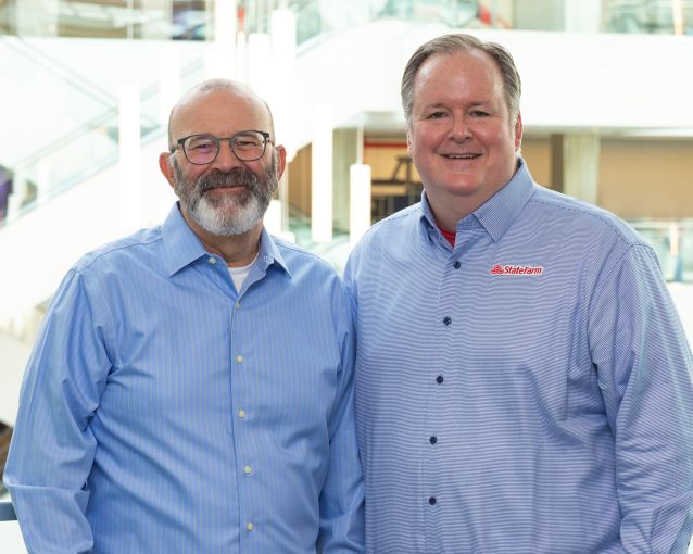 From left: Michael Tipsord, State Farm's outgoing CEO, with Jon Farney, who took over on June 1.