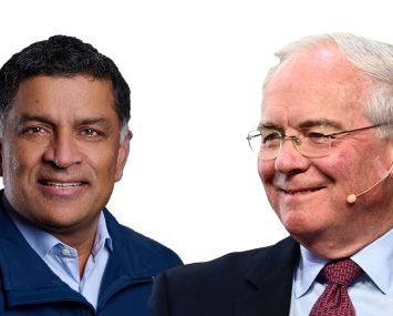 Albertsons CEO Vivek Sankaran and Kroger CEO Rodney McMullen.