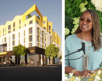 A rendering of 400 Centinela Ave and L.A. County Supervisor Holly J. Mitchell.