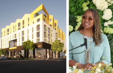 A rendering of 400 Centinela Ave and L.A. County Supervisor Holly J. Mitchell.