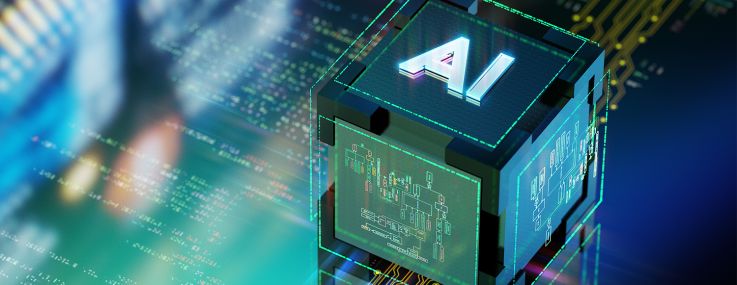 Artificial Intelligence unit processing big data arrays.