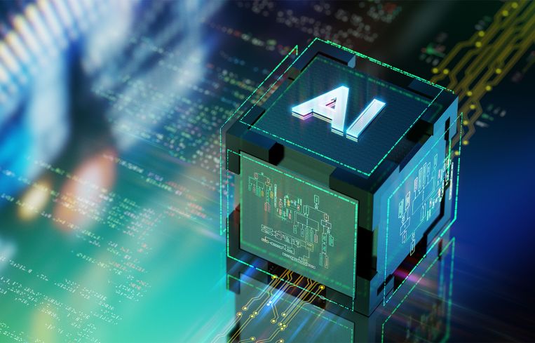 Artificial Intelligence unit processing big data arrays.