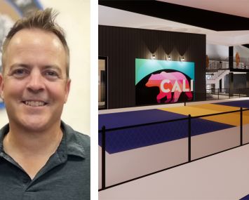 California Smash founder Brett Drogmund and a Rendering of California Smash Pickleball and Social Club in El Segundo, Calif.