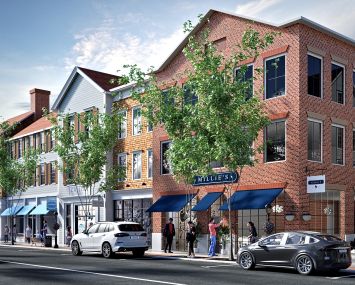 A rendering for a portion of The Corbin District mixed-use project in Darien, Conn.