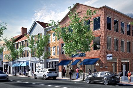 A rendering for a portion of The Corbin District mixed-use project in Darien, Conn. 