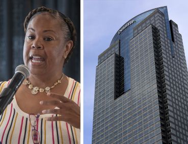 Los Angeles County CEO Feisa Davenport and the Gas Company Tower.