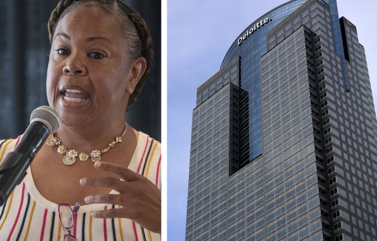 Los Angeles County CEO Feisa Davenport and the Gas Company Tower.
