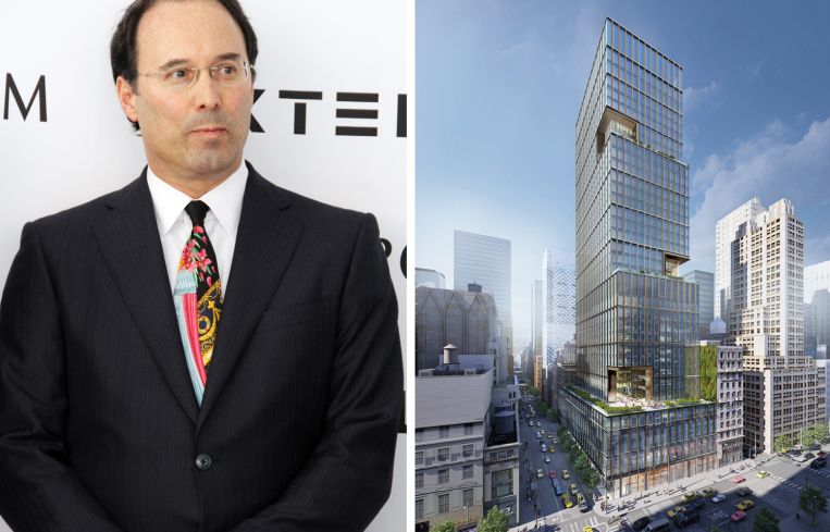Extell's Gary Barnett and a rendering of 570 Fifth Avenue.
