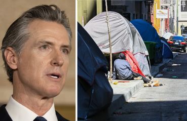 California Gov. Gavin Newsom and a homeless encampment in San Francisco