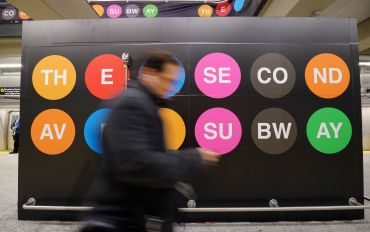 A man walks along the platform at the 96th Street station on the Second Avenue subway line.