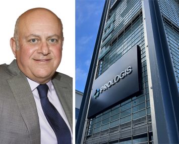 Prologis co-founder, Chairman and CEO Hamid Moghadam and the exterior of a Prologis' office.