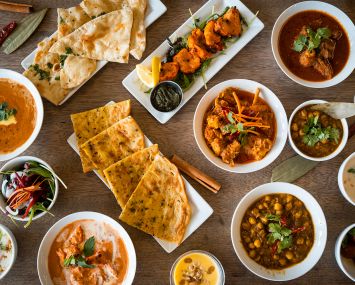 Table top view of Indian food.