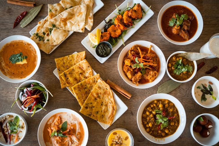 Table top view of Indian food.