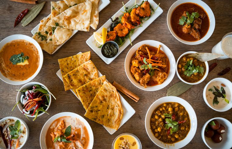 Table top view of Indian food.
