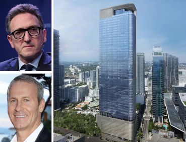 Top, Jonathan Goldstein, CEO of Cain International; Vladislav Doronin, CEO of Oko Group, and 830 Brickell, which is 93 percent leased.