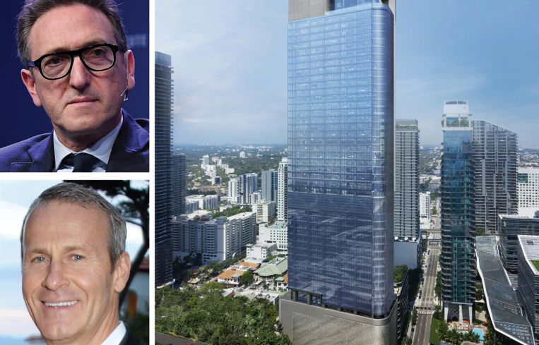 Top, Jonathan Goldstein, CEO of Cain International; Vladislav Doronin, CEO of Oko Group, and 830 Brickell, which is 93 percent leased.