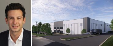 Kory Klebanoff, ACORE co-head of Eastern Region originations, and a rendering for the PhilaPort Logistics Center.