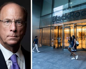 Blackrock Chairman and CEO Larry Fink and Blackrock's offices at 50 Hudson Yards.