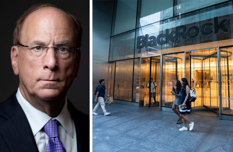 Blackrock Chairman and CEO Larry Fink and Blackrock's offices at 50 Hudson Yards.