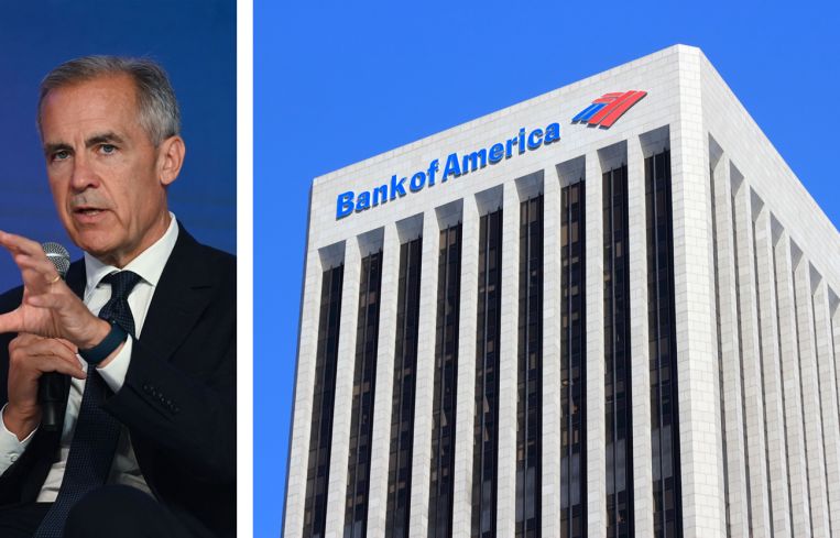 Brookfield Asset Management Chair Mark Carney and Bank of America Plaza, Los Angeles.