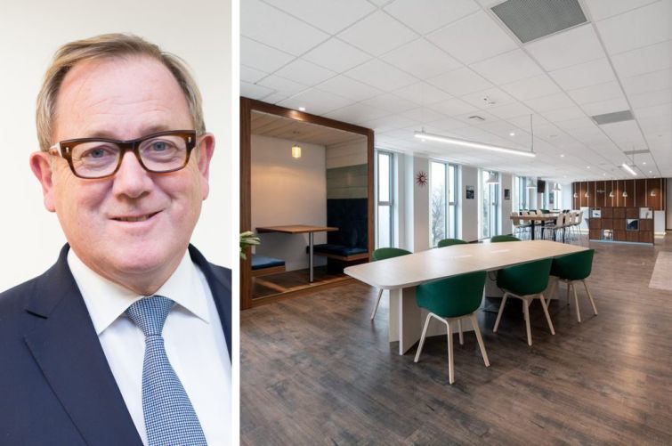 International Workplace Group founder and CEO Mark Dixon and an International Workplace Group coworking location.