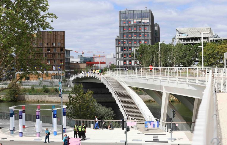 Olympic village seen from the Village plaza in Saint-Denis on July 22, 2024 in Paris, France.