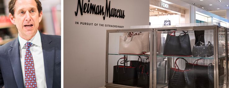 HBC Executive Chairman and CEO Richard Baker and a display inside a Neiman Marcus store.