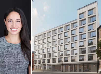 Elmo Realty's Saba Vahdat and a rendering for Elmo Realty's planned 126-unit project at 1763-1771 Amsterdam Avenue in West Harlem.