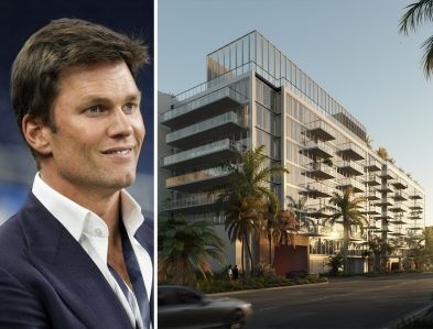 Tom Brady and a rendering of The Well Bay Harbor Islands.