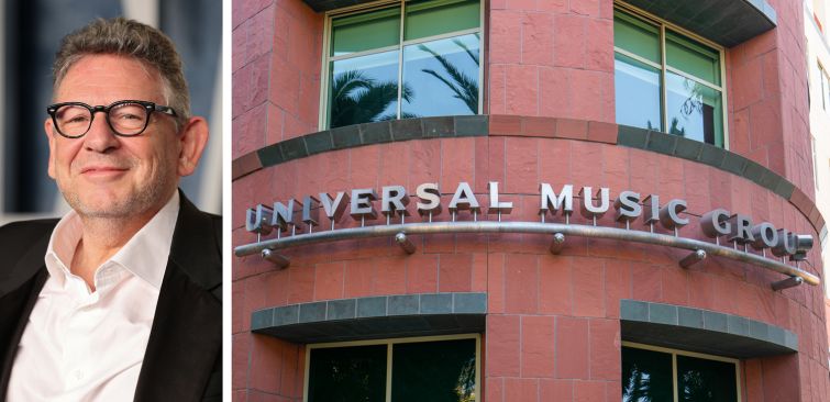 Lucian Grainge, CEO of Universal Music Group, and the company's corporate offices in Santa Monica.